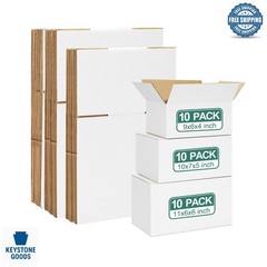 30 Pack Assorted Small Shipping Boxes – White Corrugated Mailers for Small Bu…