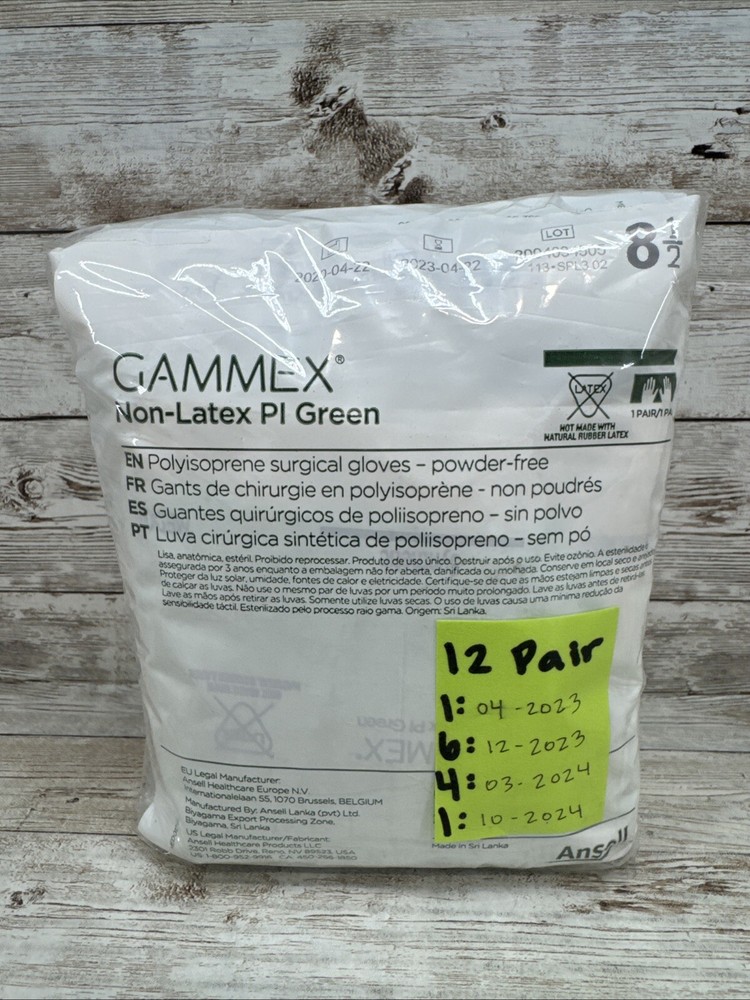 Gammex Non-Latex PI Green Surgical Glove NovaPlus *12 Pair* Size: 8.5 *See Date*