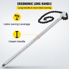VEVOR 24″ Chain Wrench Steel Straight Handle Tool 22″ Chain 6.7″ Capacity