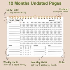 Habit Tracker Calendar – 12 Months Undated Daily Goal and beige