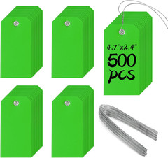500 Piece Plastic Hang Tags With Wire Waterproof Labels Green Heavy Duty Tag Set