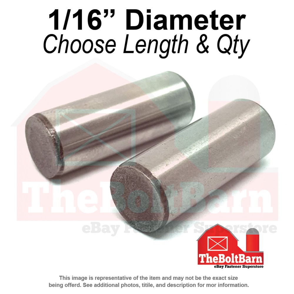 1/16″ Dowel Pins Thru Hardened Alloy Plain (Choose Length & Quantity)