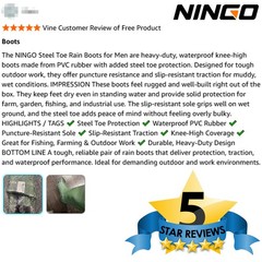 NINGO Men Steel Toe Waterproof Rain Boot Puncture & Slip Resistant Mud Work Boot