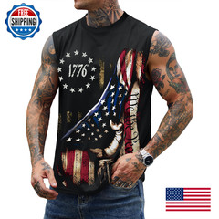 Mainfini Mens Fourth Of July Black 1776 American Flag Full Coverage Sleeveless