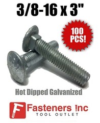(QTY 100) 3/8-16 x 3″ Carriage Bolt Hot Dipped Galvanized A307