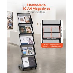 Uimoso Foldable Movable Brochure Rack with 5 Pockets Magazines and Literature