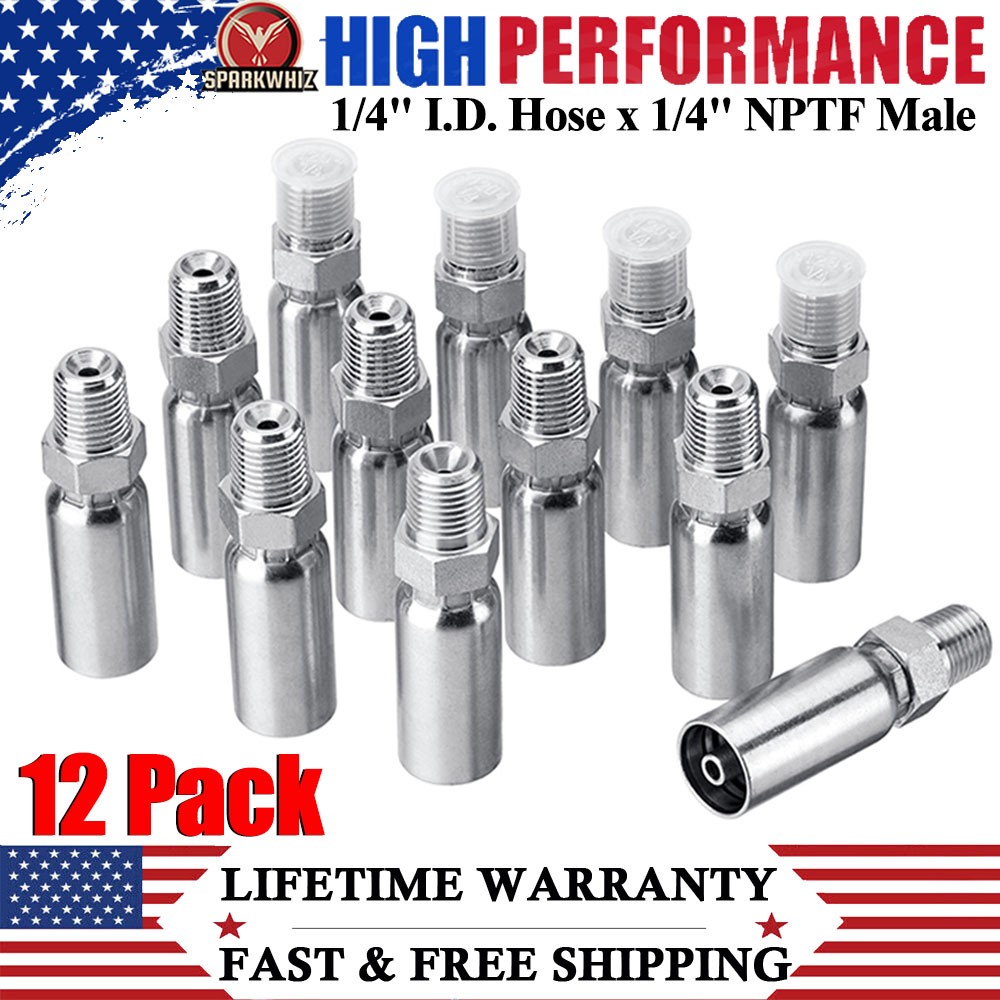 12 Pack 1/4″ I.D. Hose x 1/4″ NPTF Male Hydraulic Hose End Swivel Crimp Fitting