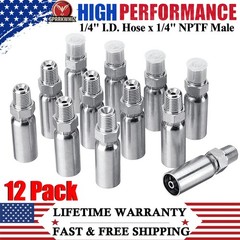 12 Pack 1/4″ I.D. Hose x 1/4″ NPTF Male Hydraulic Hose End Swivel Crimp Fitting