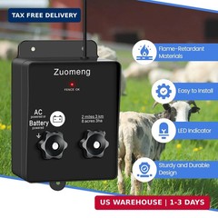 2-in-1 Electric Fence Energizer, Zuomeng 2-Mile 8 Acres Electric Fence Charger P