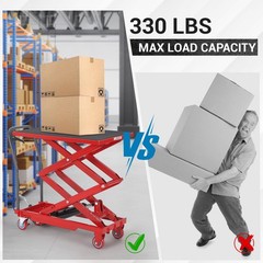 Hydraulic Lift Table Cart 50″ 330lbs Capacity Double Scissor Lift Table w/Wheels