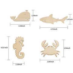 Newbested 48 Pack Unfinished Wooden Ocean Sea Animal 4.72″ x 1.97″/12cm x 5cm