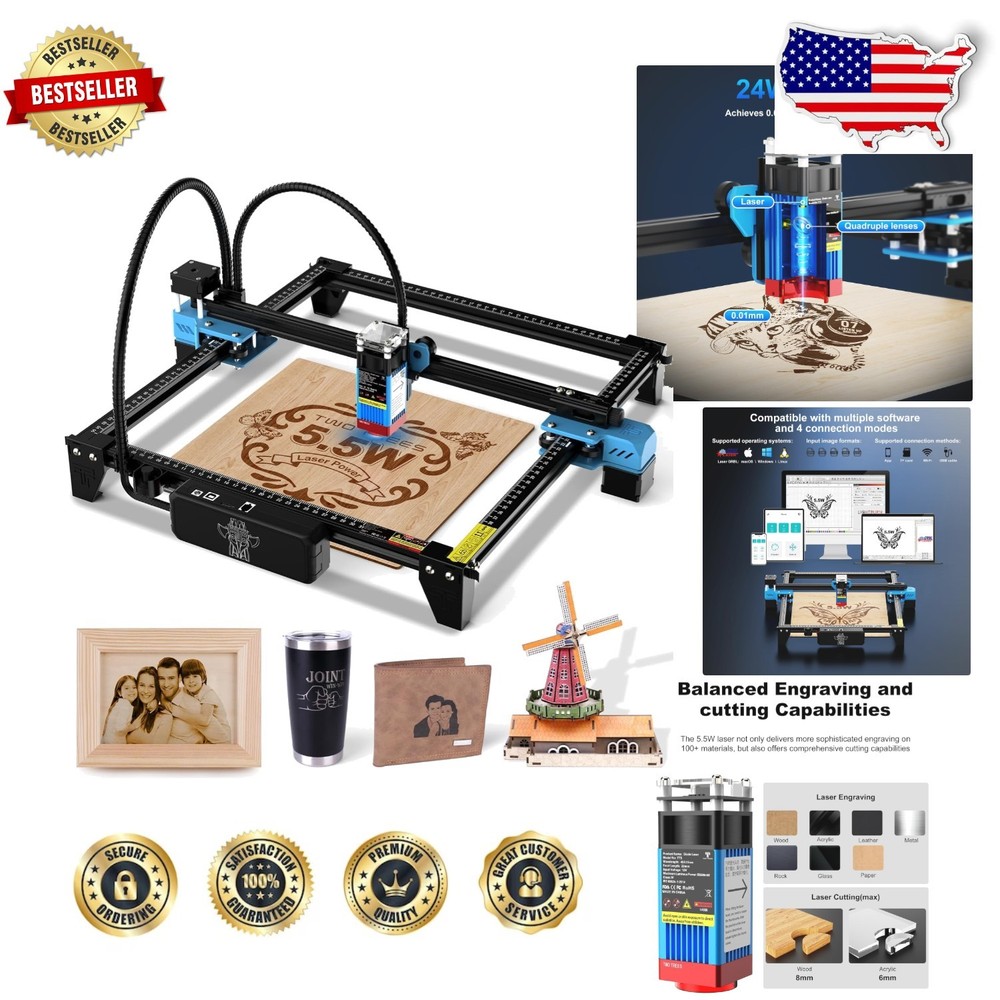 TTS Laser Engraver 5500mW Air Assist 300x300mm Wood Metal Acrylic Glass