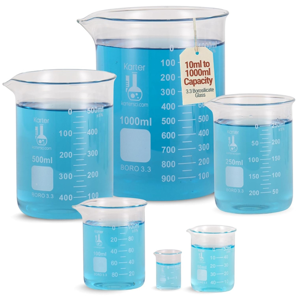 Glass Beaker Set 6 Sizes 10ml-1000ml Griffin Low Form Borosilicate