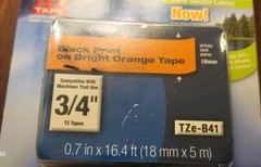 Genuine Brother P-Touch TZE-B41 Laminated Tape Black Print On Orange