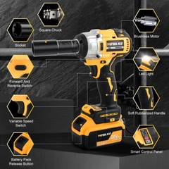 20V Cordless Impact Wrench 1/2″ 500Nm High Torque Brushless Drill with Battery
