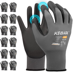 W1 Touchscreen Safety Gloves for Men & Women – 12 Pairs, Gray, Large