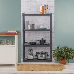 Sterilite Plastic Indoor Outdoor 4 Shelf Durable Shelving Unit, Gray, 3 Pack