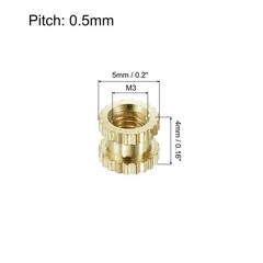 M3 x 4mm(L) x 5mm(OD) Female Thread Brass Knurled Threaded Insert, 120Pcs