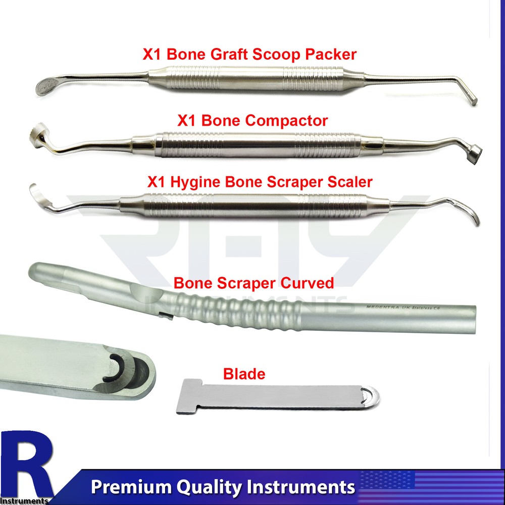 Dental Implant Serrated Bone Grafting Compactor Set Graft Scoop Packer & Scraper