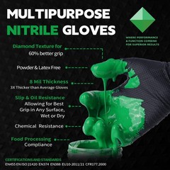 Industrial Diamond Texture Nitrile Gloves – 100/1000PCS, Chemical Resistant, 8mi