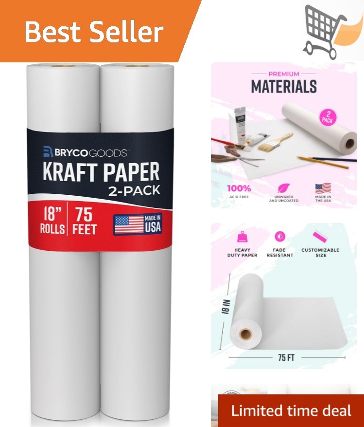 Kraft Paper Roll White 18×75 ft 2 Pack Art Craft Drawing Painting Bulletin