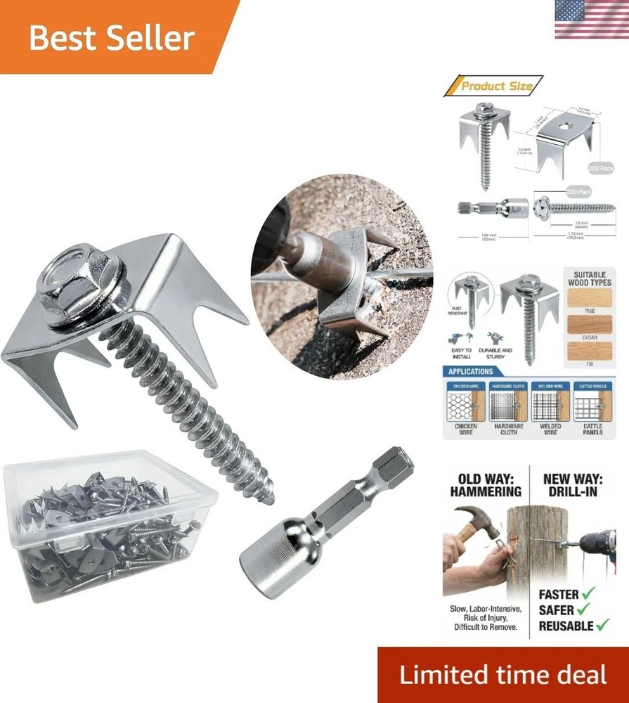 200 Pack of 1.6 Inch Galvanized Steel Fence Staples – Easy Screw Installation