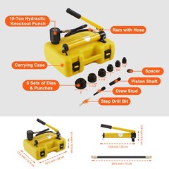 VEVOR 10 Ton Hydraulic Knockout Punch Driver Kit Hole Tool 1/2″-2″ with 6 Dies
