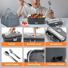 DUPASU Electric Lunch Box Food Warmer: Extra Large, Light grey+Charcoal grey