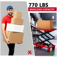 770 Lbs Hydraulic Double Scissor Lift Table 11-59″ Height 4 Wheels Non Slip Red