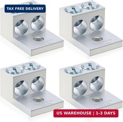 Blulu 4 Pieces Dual Aluminum Ground Lug Dual Rated Double Wire Barrel Aluminum M