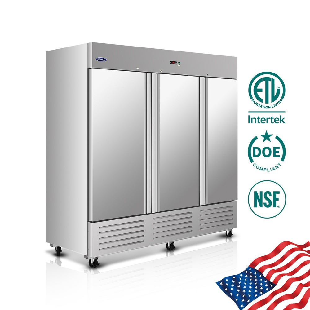 81″ W Commercial Fridge 72Cu.ft Stainless Steel, Fan Cooling, Digital Thermostat