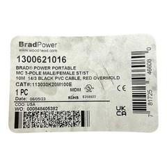 BradPower 1300621016 113030K20M100E 10M 3-Pole Male/Female MC Cordset 14/3 PVC