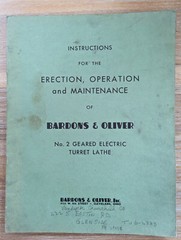 Bardons & Oliver No. 2 Geared Electric Turret Lathe Instruction Manual