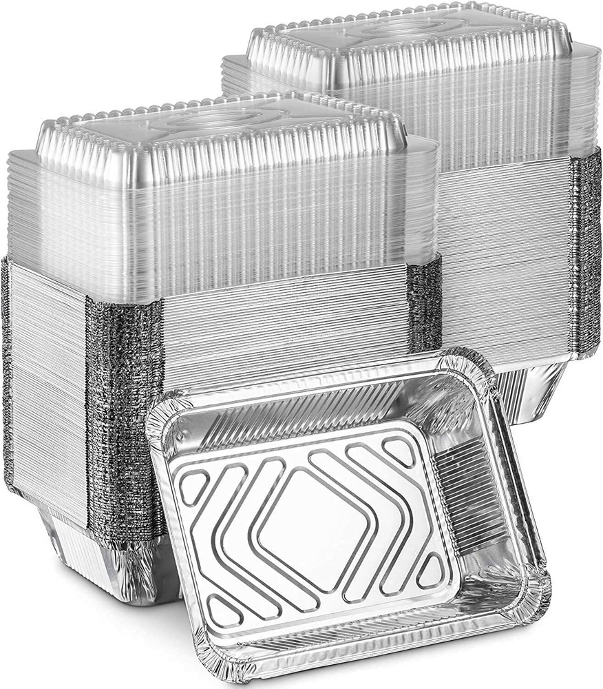 1 lb Oblong Aluminum Foil Take-Out Disposable Pan with Dome Lids To bake & Serve