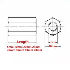 Aluminium 1/4-20 Hex Standoffs Spacers Hexagon Long Nuts Female-Female Threaded