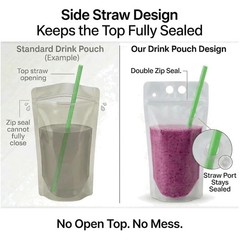 200 Drink Pouches with Straws – Reclosable for Parties