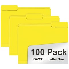 File Folders, 100-Pack, 1/3 Cut, Letter Size, Yellow, Great for Organizing and E