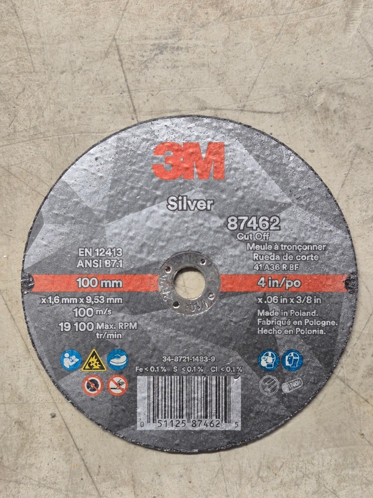 3M Silver Cut-Off Wheel, 87462, T1, 4 in x .060 in x 3/8 in