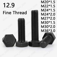 Fine Thread Black 12.9 Steel Hexagon Bolts Hex Head Screws M20 M24 M27 M30 M36