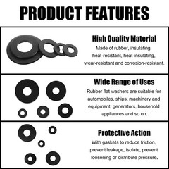 50 or 220 Pcs Flat Rubber Washers Assortment Kit,Black Rubber Flat Washer Rubber