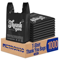 1000 Count Black Thank You T-shirt Bags with Handle, 11.5″ x 6.5″ x 21″ Plast…