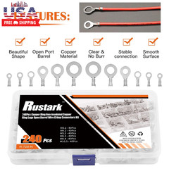 6 Sizes 240 Pcs Non-Insulated Ring Crimp Terminals Connector Assortment Set, O-T