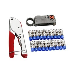 Coax Cable Crimper Coaxial Compression Tool Kit Wire Stripper with F RG6 RG59