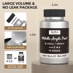 Metallic Silver Acrylic Paint, 8.45oz/250ml Silver Leaf Paint, Non Toxic Fading