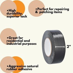 12 Rolls – Duct Tape 2 Inch x 60 Yards 6 Mil – Utility Grade Adhesive Tape Black