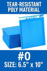 #0 6.5×10 Blue Poly Bubble Mailers Padded, Waterproof, Shipping Self-Seal