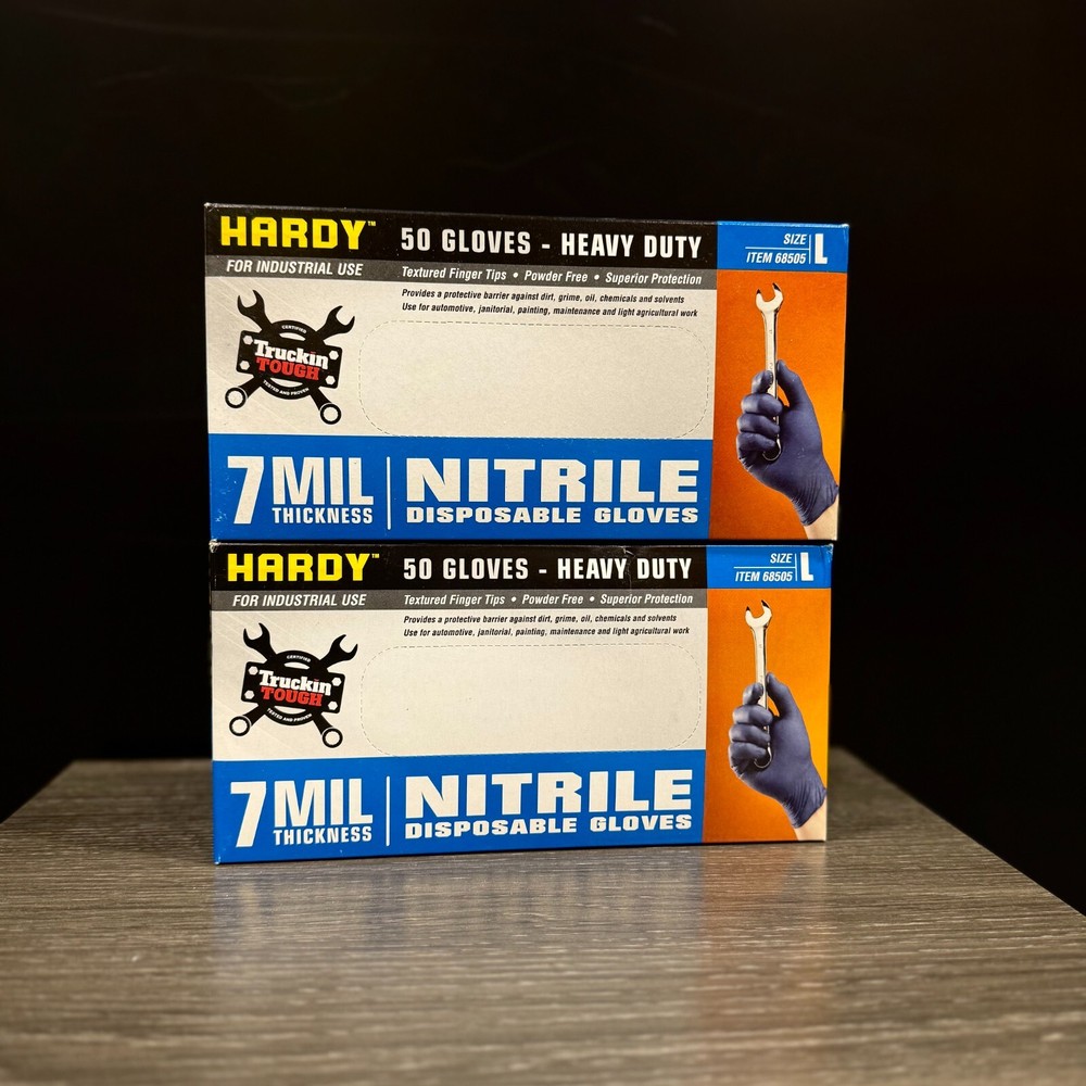 Hardy 68505 Nitrile Gloves (7MIL) 2 BOXES OF 50 Heavy Duty LARGE