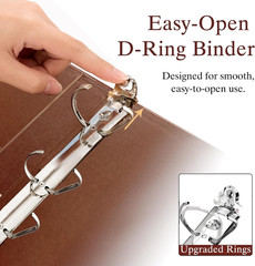 Large 2 Inch D-Ring 3 Ring Binder, Faux Leather, Coffee | Faux leather inside an