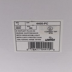 Leviton 4400-PC Gray Surge Protector 6-Outlet Receptacle Adapter w/ Coaxial CATV