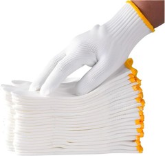 White Cotton Polyester Knit Safety Gloves – Large, Reusable, Abrasion Resista…